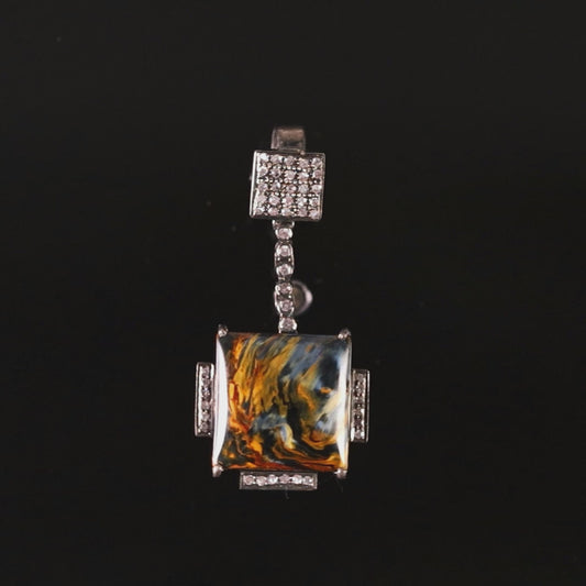 24ct Diamond and Pietersite Silver Pendant