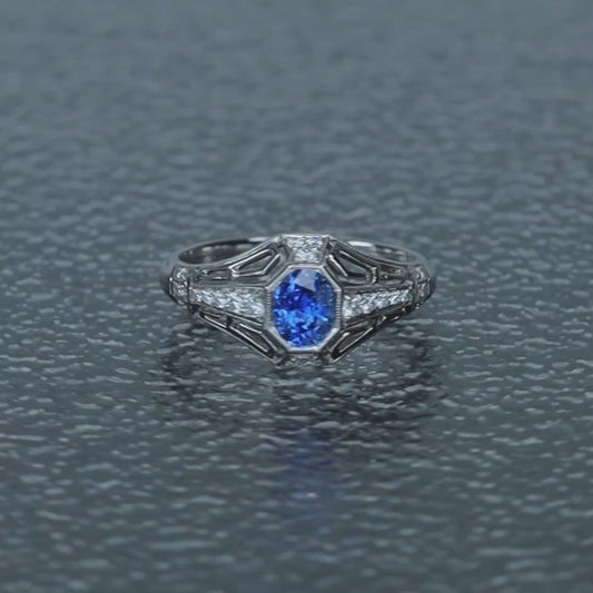 1ct Open Blue Kashmir Sapphire Platinum Ring