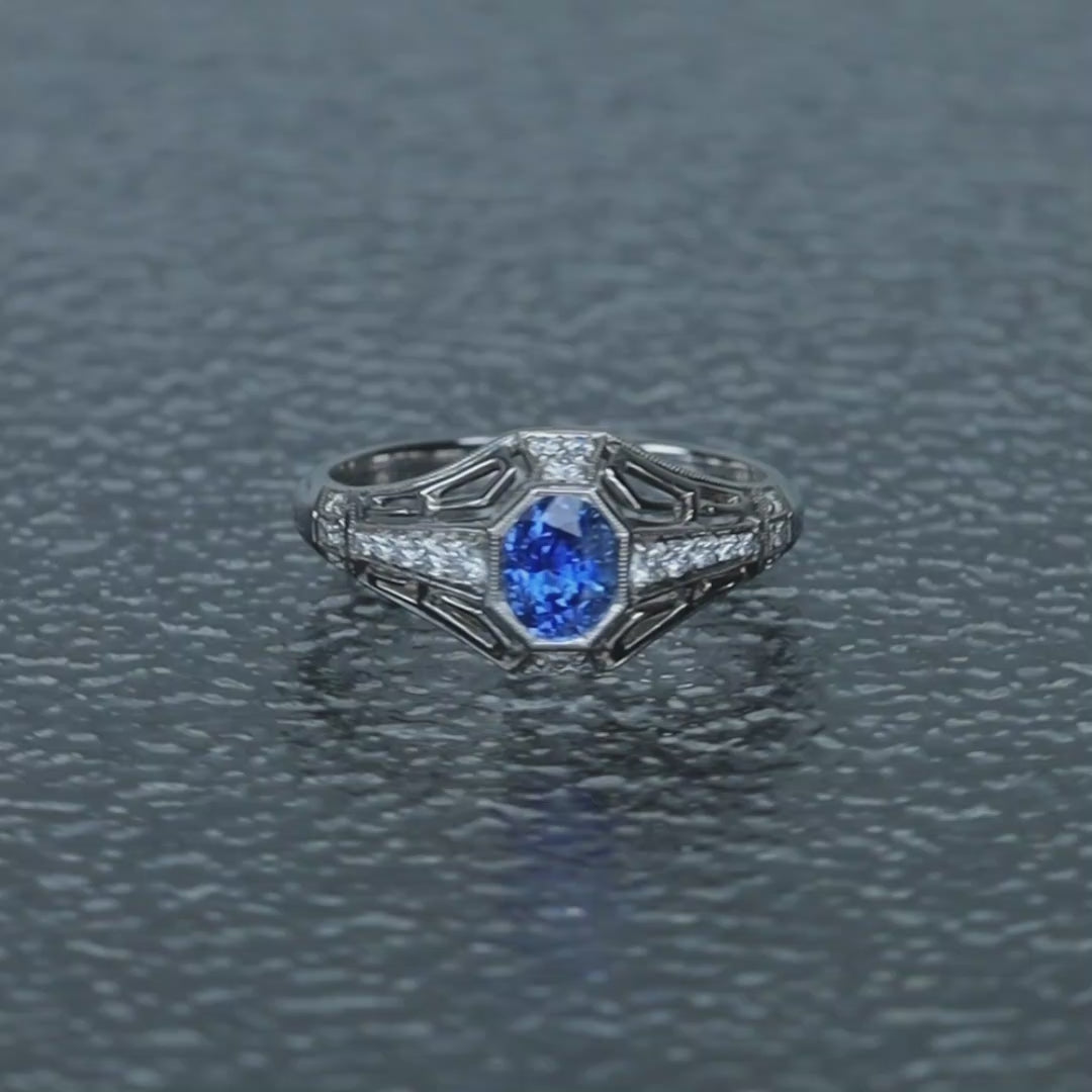 1ct Open Blue Kashmir Sapphire Platinum Ring