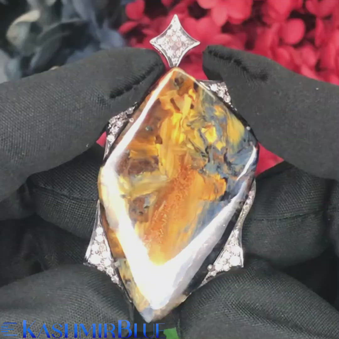 Shield Cut African Pietersite Silver & Diamond