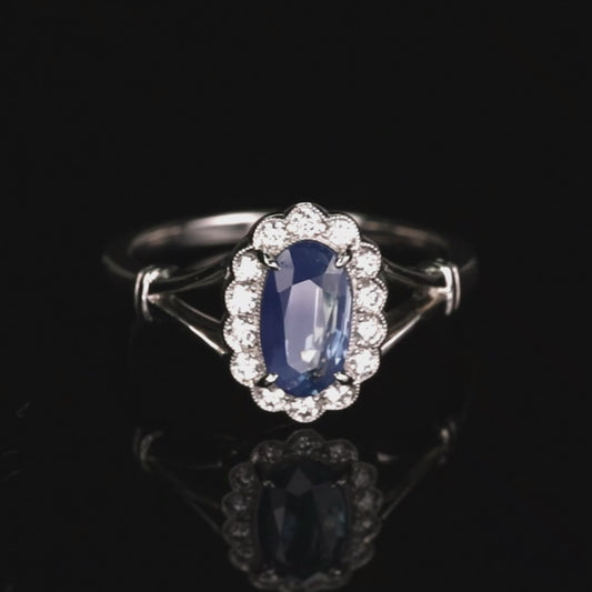 ~1.0ct Platinum Diamond Kashmir Sapphire Ring GRS