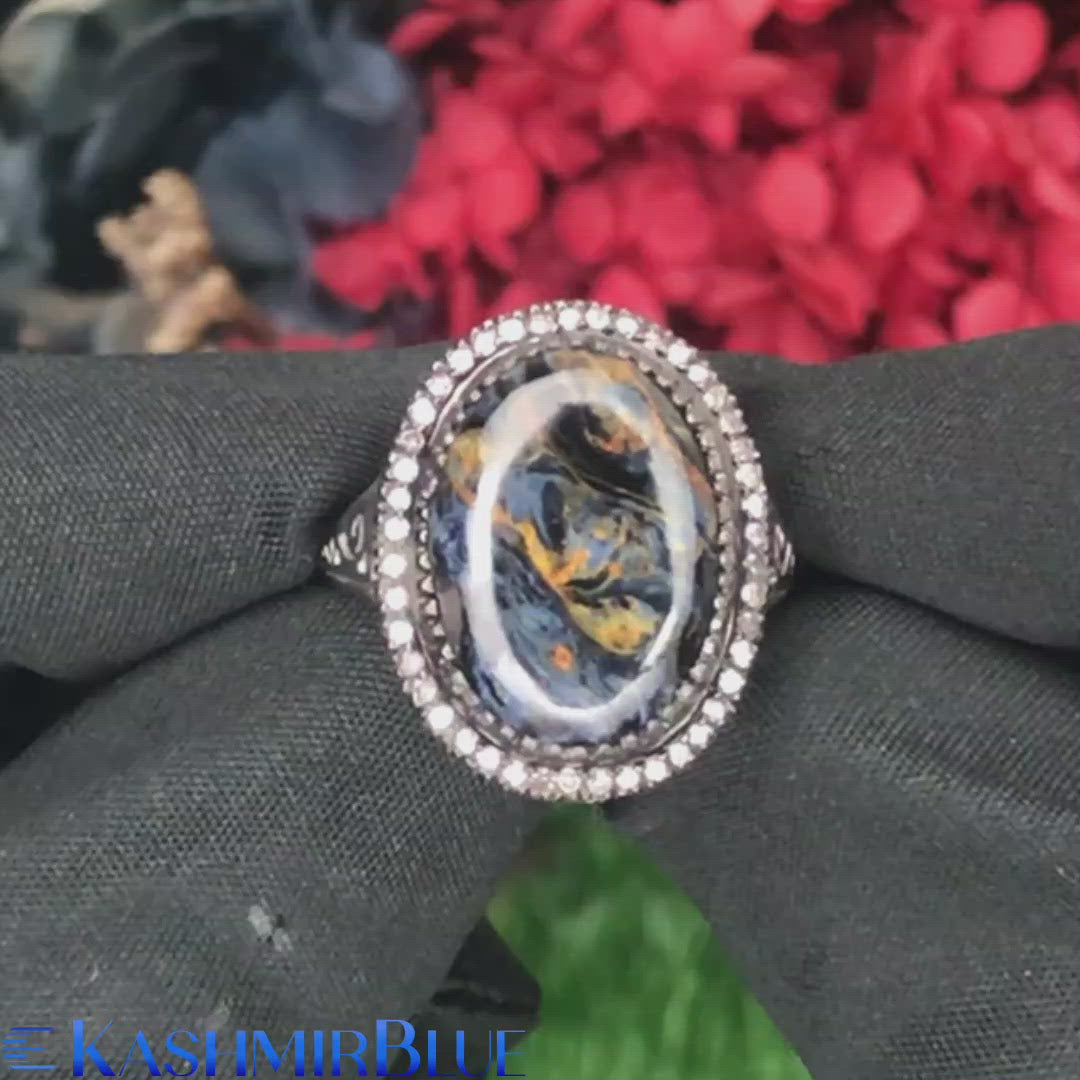 Custom Made Pietersite Diamond Silver Ring
