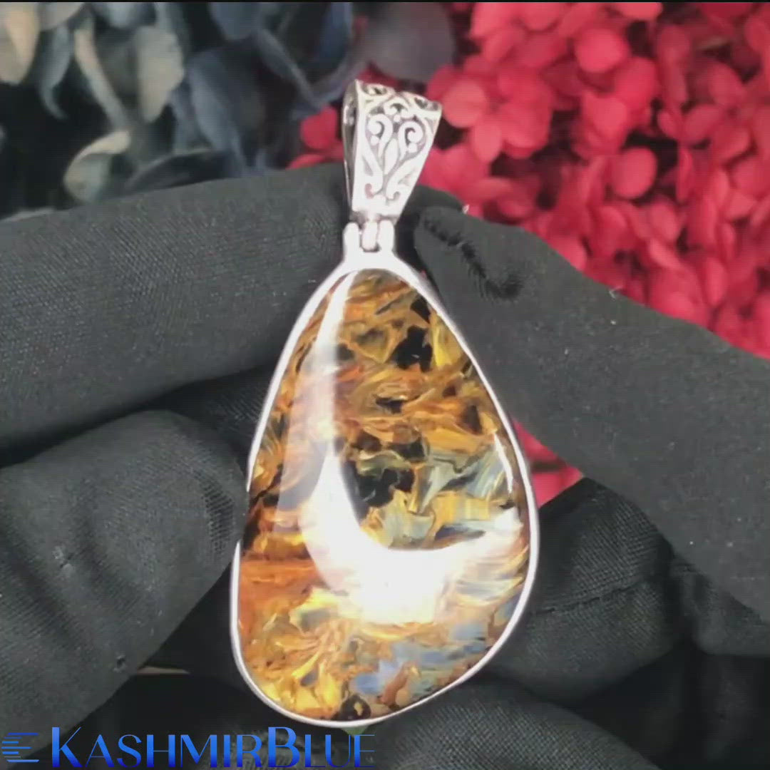Pietersite Patina Style Oxidized Silver Pendant